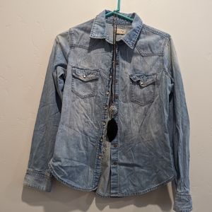 Bundle H & M denim jacket Size 6 with turquoise and feather necklace